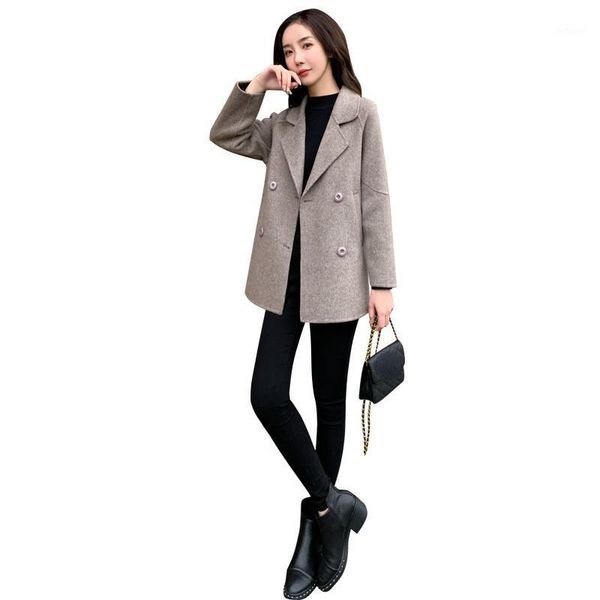 

women's wool & blends 2021 autumn coats female fashion double breasted jackets black short clothing abrigos mujer invierno gmm2
