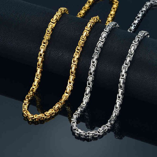 

yutong men's gold chain necklace 20" 23" 26" male corrente color stainless steel byzantine chains for men jewelry 2020, Silver