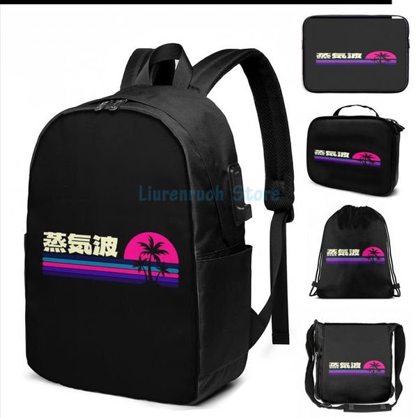 

funny graphic print vaporwave japanese usb charge backpack men school bags women bag travel laptop