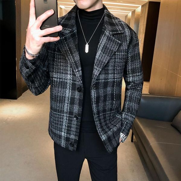 

men's jackets double-breasted trench coat wears retro-tartan fashion jacket autumn and thin male winter short woolen 3xl amc8, Black;brown