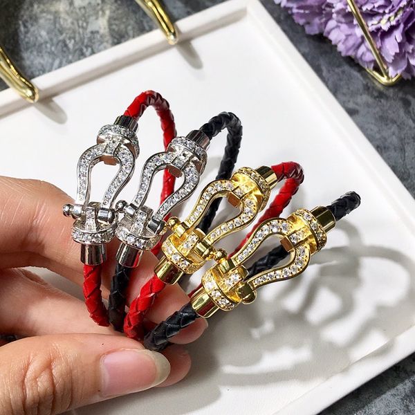 

horseshoe zircon gold bracelet magnet clasp steel bracelet titanium steel stainless minimalist style fashion luxury designer jewelry for men, Golden;silver