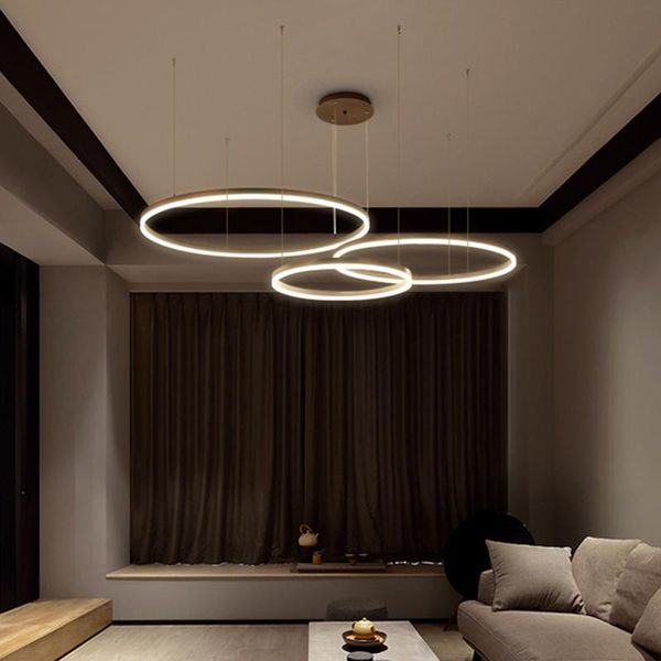 

pendant lamps living room villa dining chandelier simple modern atmosphere home led creative net red round ring hall lamp