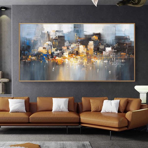 Home Decor City Building Pôsteres Canvas Impressões Pôr do sol Paisagem de arte de parede para sala de estar tamanho grande pintura abstrata 210705