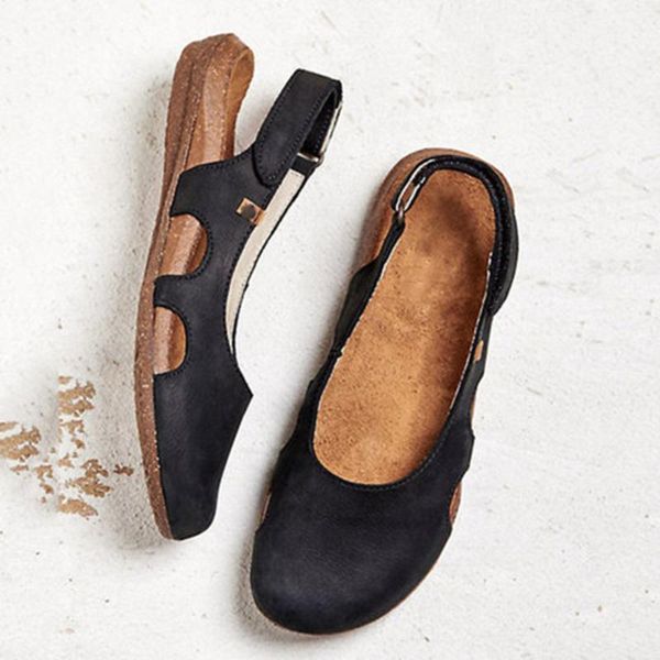 

female sandals summer nesting breathable fashion comfortable artificial pu baotou solid color women's flat shoes 2021, Black