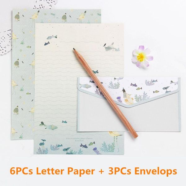

coloffice 6pcs letter paper+3pcs envelop small fresh floral gift students girl write supplies school stationery packing bags
