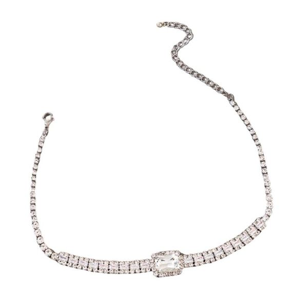 

vintage diamond and zircon single layer clavicle necklace chain bridal party crystal collar choker chokers, Golden;silver