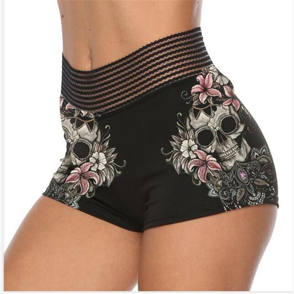 

women's leggings goth high waist plus size gym short women summer vintage spandex print skull workout fitness running pants ladies y2k, Black