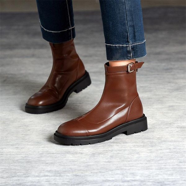 

boots fashion winter autumn 2021 genuine leather elastic band motorcycle classic design party basic shoes woman, Black