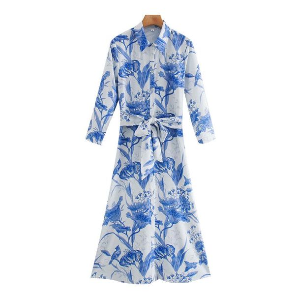 

casual dresses neehoya women 2021 chic fashion with belt floral print midi dress vintage three quarter sleeve button-up female mujer, Black;gray