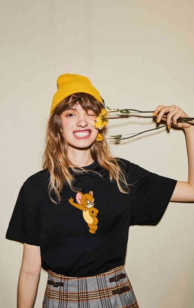 

women's t-shirt summer women white t shirts mouse jerry tom cat print t shirt kawaii cartoon woman casual t shirt plus size