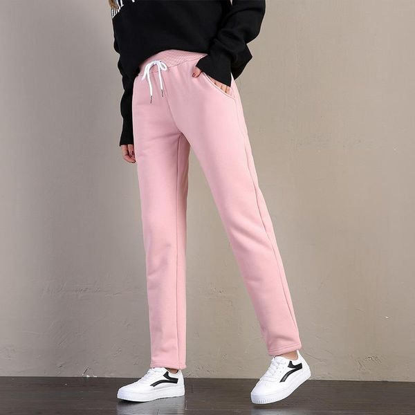 

winter women gym wool straight sweatpants elastic waist drawstring loose sports pants running jogger warm workout trousers women's & ca, Black;white