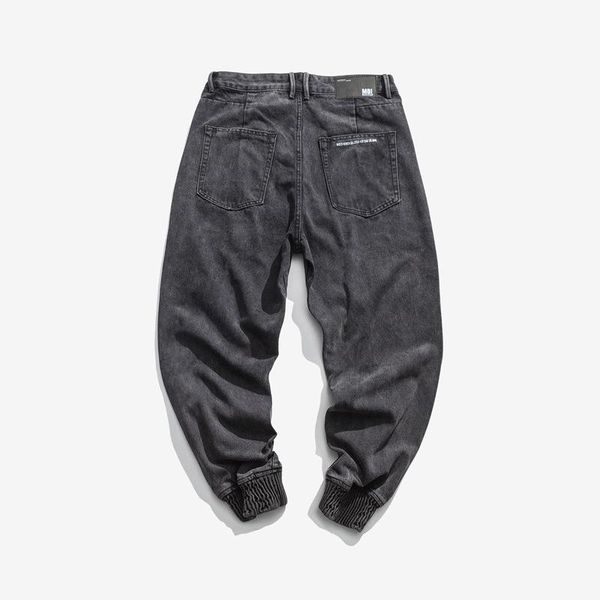 

men's pants retro washed jeans trend loose harem youth casual beam, Black