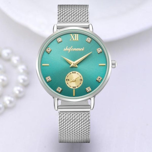 

shifenmei women watches ultra-thin quartz wristwatch diamond clock girls ladies stainless steel relogio feminino wristwatches, Slivery;brown