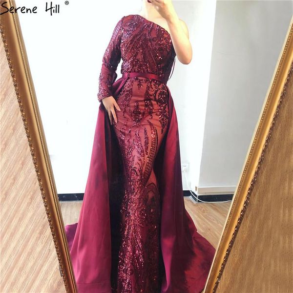

party dresses dubai wine red one shoulder prom sequeined luxury with train gowns 2021 serene hill bla6619, White;black