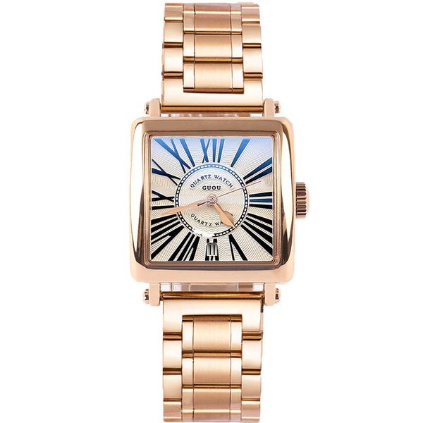 

wristwatches guou brand quartz alloy band & leather watch women's watches square simple calendar water resistant, Slivery;brown