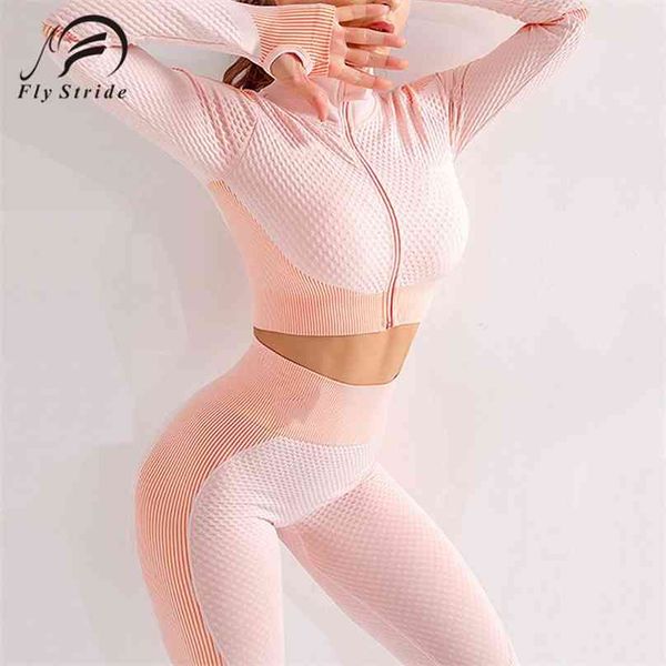 

autumn winter yoga set sports bra with detachable cups fitness high-waist leggings gyms clothing long sleeve crop full-zip 210802, Gray