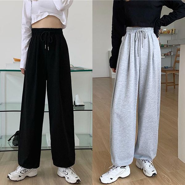 

women's pants & capris autumn casual pure color lace-up elastic waist loose fashion drawstring, Black;white