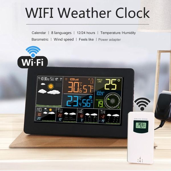 

smart home control wifi weather clock multifunctional digital indoor outdoor thermometer hygrometer color station monitor