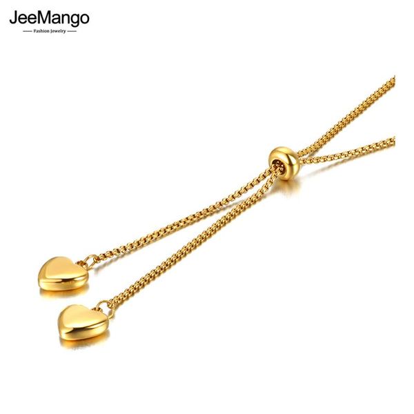 

chains jeemango stainless steel double heart charm pendant necklace trendy bohemia chain choker jewelry for women girl jn21228, Silver
