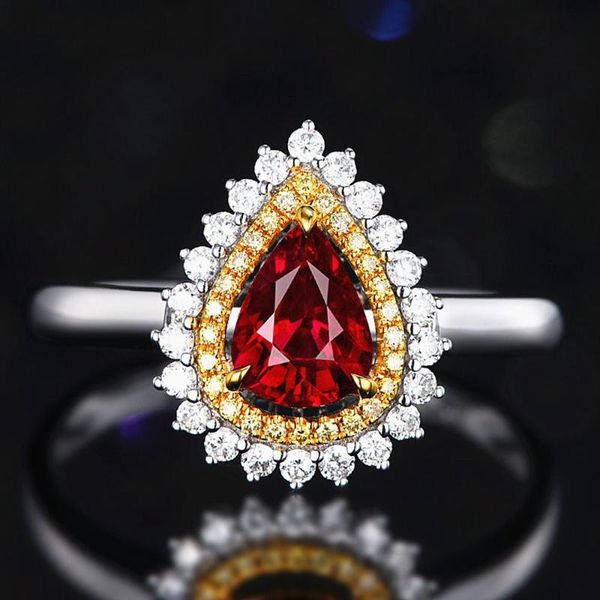 

vintage fashion ruby gemstones red crystal zircon diamonds rings for women white gold silver color jewelry bijoux bague gifts cluster, Golden;silver