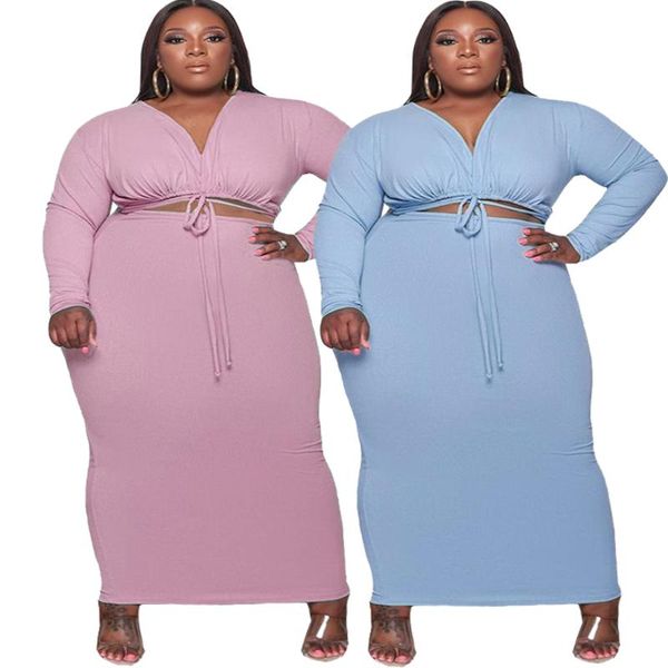 

plus size tracksuits 3xl 4xl women's outfit fashion solid color pit strap elegant long skirts two piece suit wholesale drop, Black