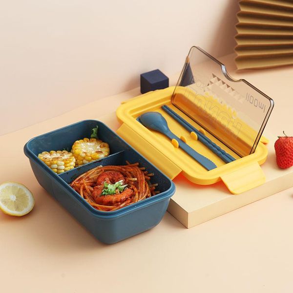 

1100ml microwave lunch box portable 2 layer container healthy bento boxes lunchbox with tableware dinnerware sets