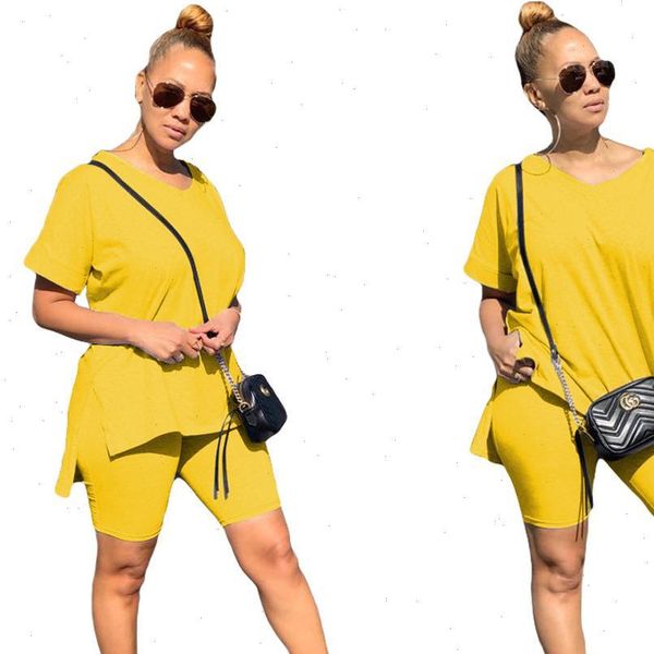 

summer s 2 pieces shorts women tracksuits sets t shirt biker outfits elastic high rise suits set, Gray