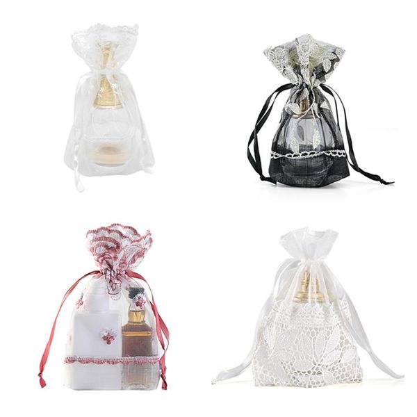 

gift wrap 13x18cm hollow white leaf cotton bag black gold willow gauze jewelry storage wedding christmas decoration