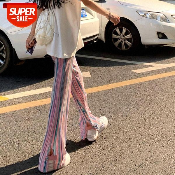 

han qingshu waist rainbow popping candy hanging cool 3m legs one button micro-la pleated trousers #ao9u, Black;white