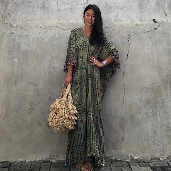 

women's swimwear 2021 bohemian printed women beach dress bathing suit cover up summer tunic for woman beachwear robe de plage kaftan, White;black