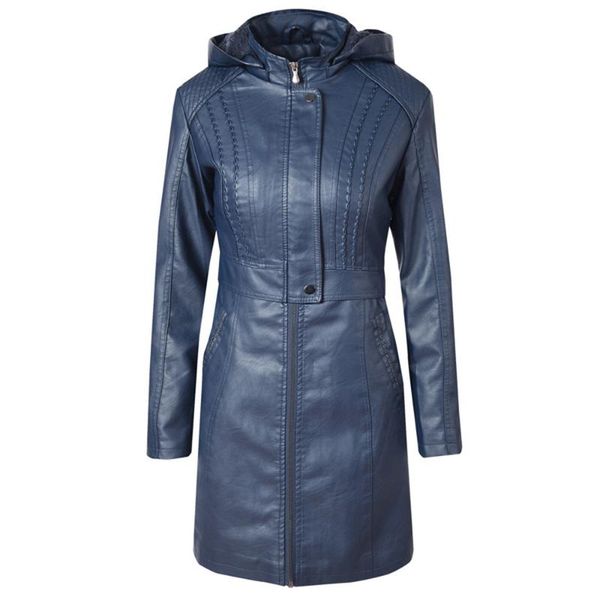 

women's leather & faux fashion coats for women 2021 spring autumn clothing long section slim jacket female hooded motorcycle overcoats, Black