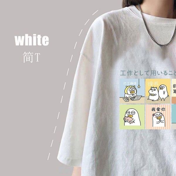 

women's t-shirt 2021 round collar women clothing graphic tee loose print casual woman t-shirts summer plus size cartoon kawaii clothes, White