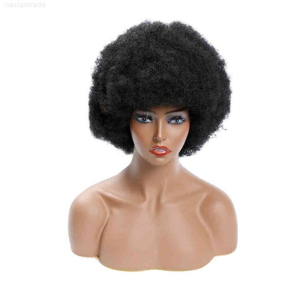 

wig female microwave short curly hair ffy explosive head wig heaear, Black