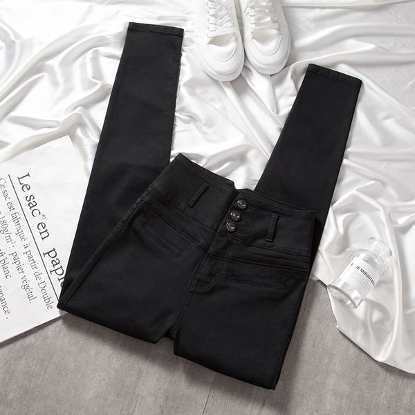 

women's jeans 2021 spring and autumn black trousers with high waist thin elastic leggings, Blue