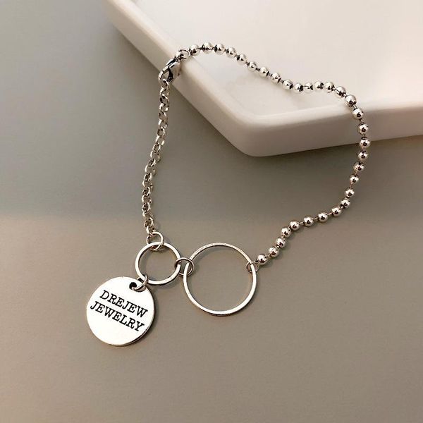 

link, chain origin summer minimalist circle hollow out bracelets for women femme metallic letter geometrical jewellery, Black