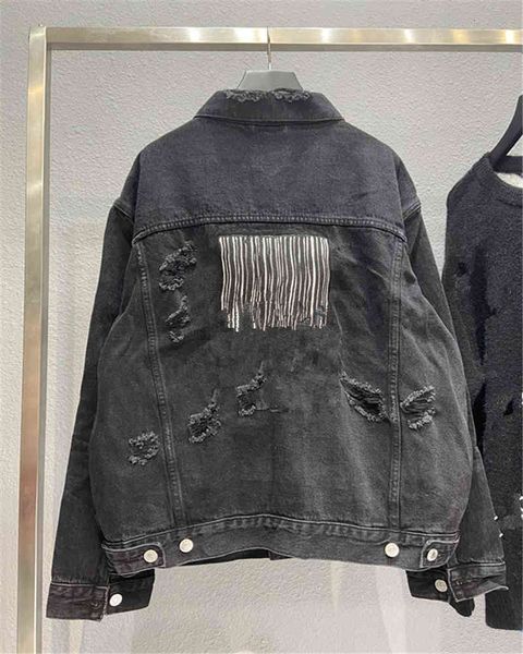 

men's jackets high version 21 autumn and winter english letter bar code double-sided three-dimensional embroidery washing water worn ho, Black;brown