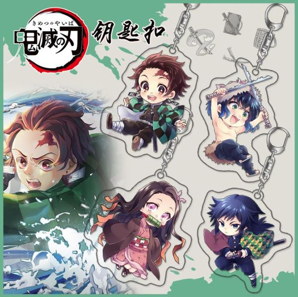 

keychains key chain man demon slayer keychain womans kimetsu no yaiba kamado rings agatsuma zenitsu rengoku kyoujurou acrylic keyrings, Silver