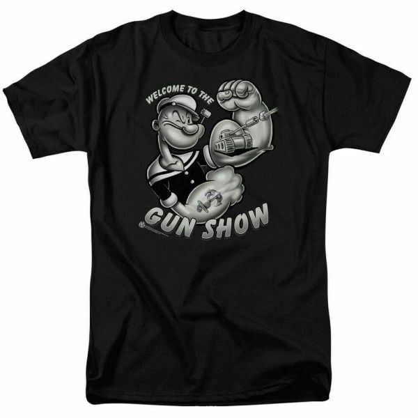 

popeye gun show t shirt licensed comic book cartoon tee black, White;black