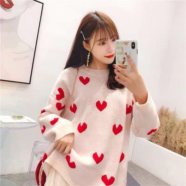 

women's sweaters 2021 autumn and winter korean version of the net red loose pullover sweater female is very immortal hit color love, White;black