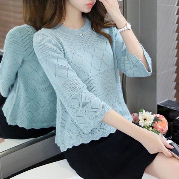 

women's sweaters spring summer women casual o-neck 3/4 sleeve knitted hollow out pullovers female tricot jumper femme, White;black