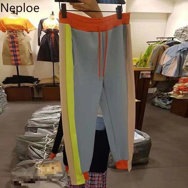 

women's pants & capris neploe contrast color patchwork casual harem korean high waist hip streetwear elastic pantalones loose soft trou, Black;white
