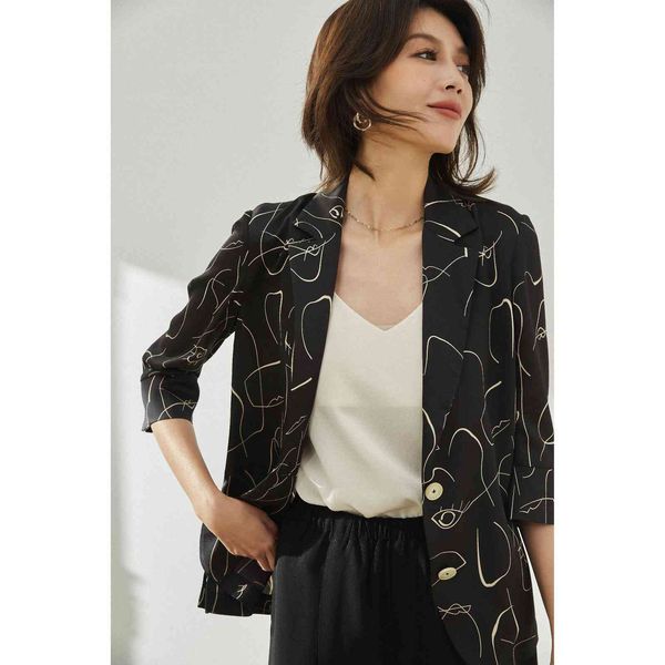 

exquisite high-end suit spring and summer 21 satin large print lapel single breasted 3 / 4 sleeve no lining small for female 12522, White;black