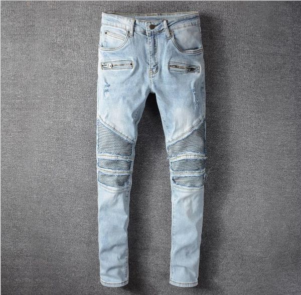 

luxury designer jeans european and american trendy men's slim locomotives, Blue