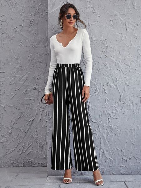 

high waist striped wide leg pants a7gu#, Black;white