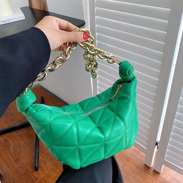 

evening bags single shoulder handbags women brand design quilted half moon bag thick gold chain soft leather luxury fashion clutch