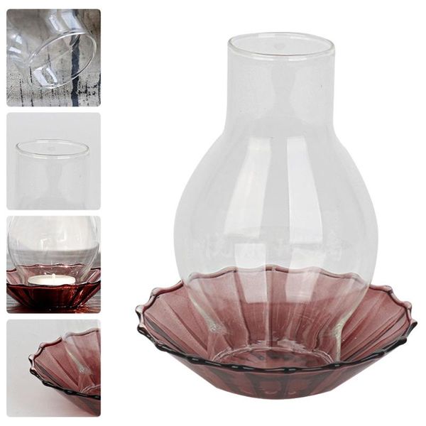 

candle holders 1 set retro style glass cover windproof candlestick(base and cover)