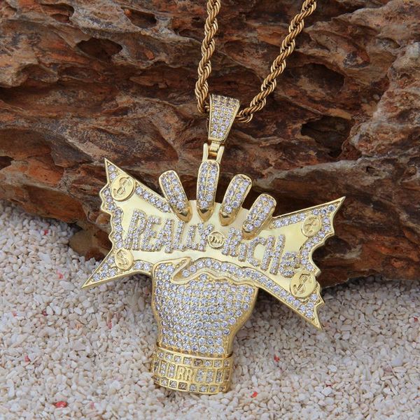 

pendant necklaces hip hop jewelry rock punk iced out bling really riche cubic zirconia letters necklace rapper gifts, Silver