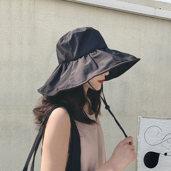 

fashion summer black glue coating anti ultraviolet sunshade hats spring breathable fairy fisherman's basin hat 6 colors, Blue;gray