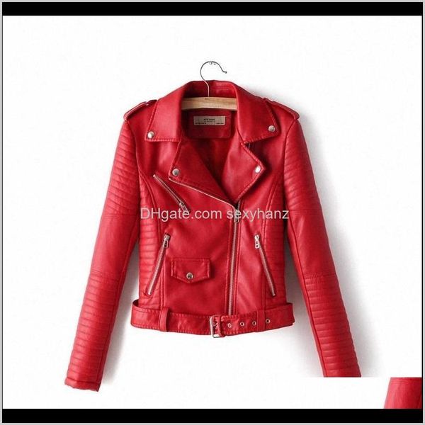 

outerwear & womens clothing apparel delivery 2021 women faux leather jacket autumn short coats spring female clothes s- belt zipper pocket, Black