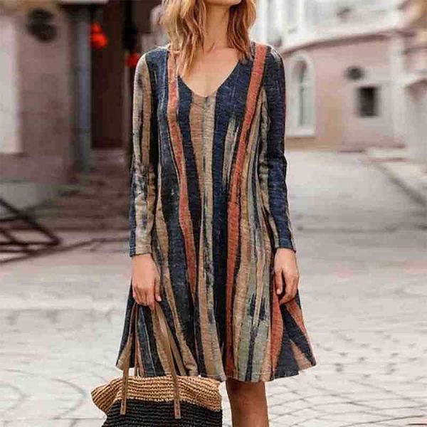 

retro female autumn crew neck long sleeve swing casual gowns loose striped mini dress wl188, Black;gray